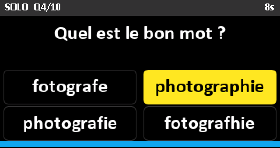 Écran de question : quel est le bon mot, entre fotografe, photographie, photografie et fotografhie