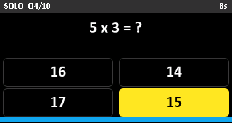 Écran de question : 2 x 12 = ? avec quatre réponses possibles